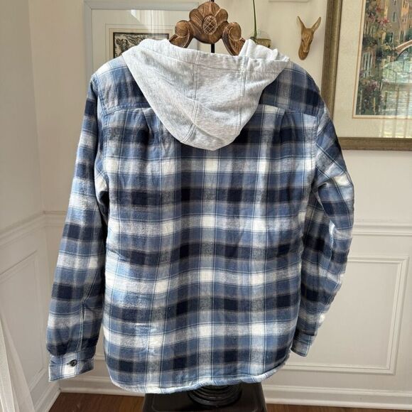 NWOT Wrangler Quilted Lined Hooded Plaid Flannel Button Up Shirt M - Picture 6 of 8